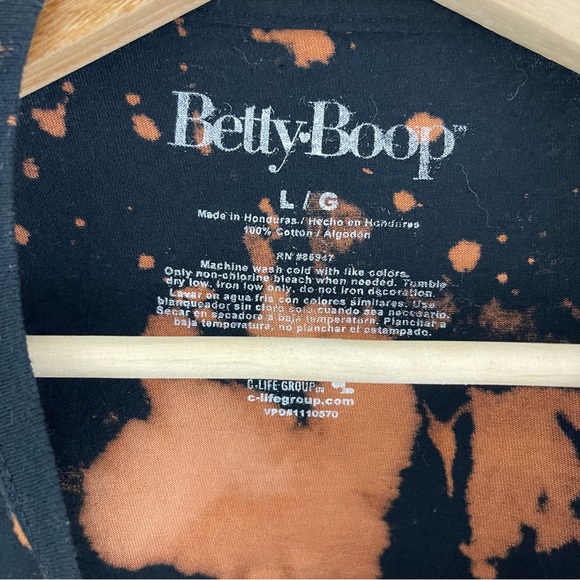 BETTY BOOP Black Bleached Born To Rule Biker Pin Up Short Sleeve Graphic Tee - Picture 6 of 7